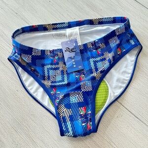New NOOYME Women’s Blue Geometric Print Cycling Bike Padded Briefs Size 3XL